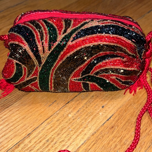 Vintage beaded tassel shoulder bag red blue multi - Picture 3 of 7